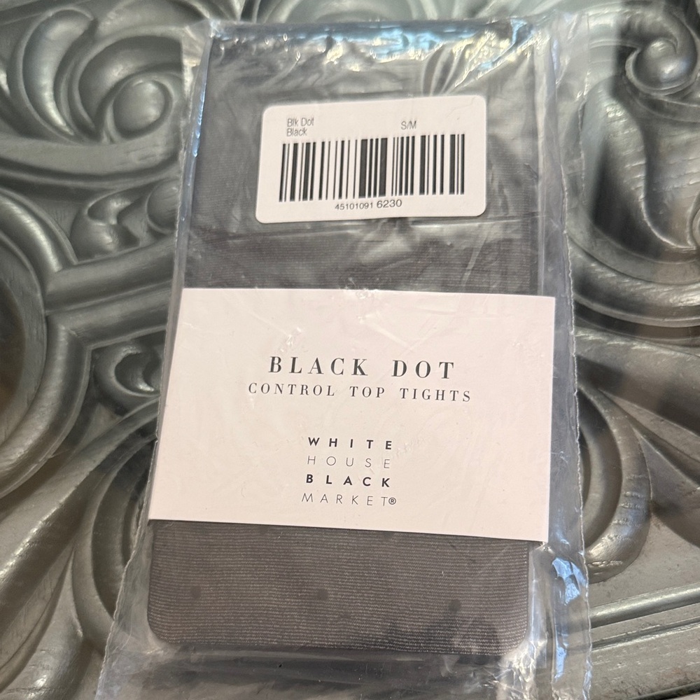 White House Black Market S/M Black Dot Control Top Tights